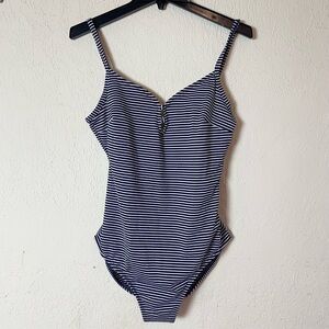 Vintage 1990s Christina Women's 16 Navy Striped One Piece Swimsuit RUNS SMALL